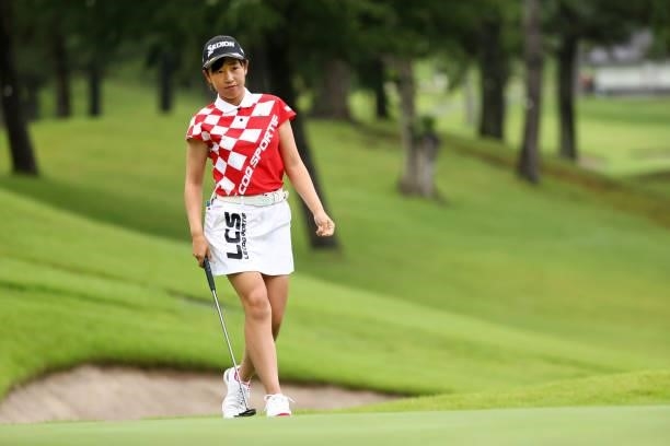 Nana Suganuma of Japan lines up a putt on the 1st green during the final round of the Shiseido Ladies Open at Totsuka Country Club on July 4, 2021 in...