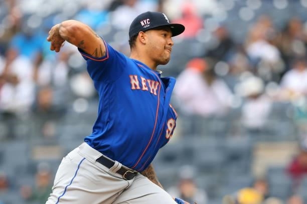 Taijuan Walker of the New York Mets in action against the New York Yankees during a game at Yankee Stadium on July 3, 2021 in New York City. The Mets...