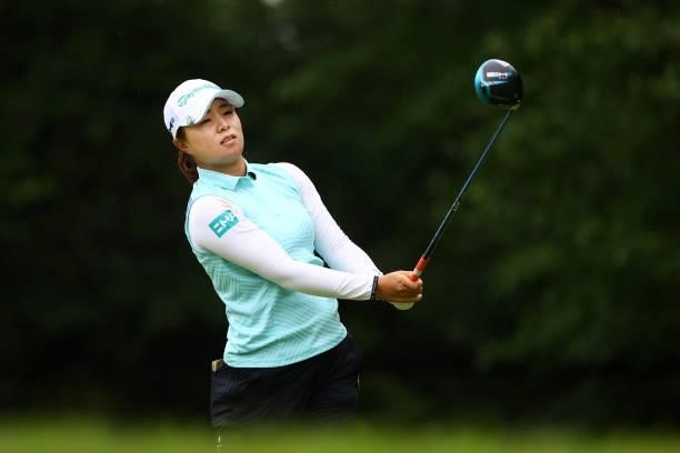 Saki Nagamine of Japan hits her tee shot on the 2nd hole during the final round of the Shiseido Ladies Open at Totsuka Country Club on July 4, 2021...