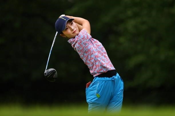 Karen Tsuruoka of Japan hits her tee shot on the 2nd hole during the final round of the Shiseido Ladies Open at Totsuka Country Club on July 4, 2021...
