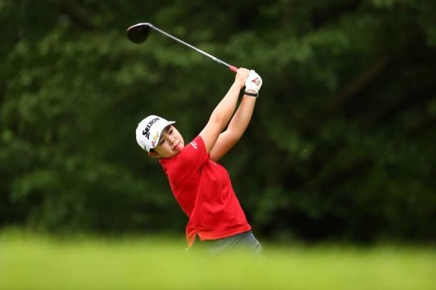 Miyuu Yamashita of Japan hits her tee shot on the 2nd hole during the final round of the Shiseido Ladies Open at Totsuka Country Club on July 4, 2021...