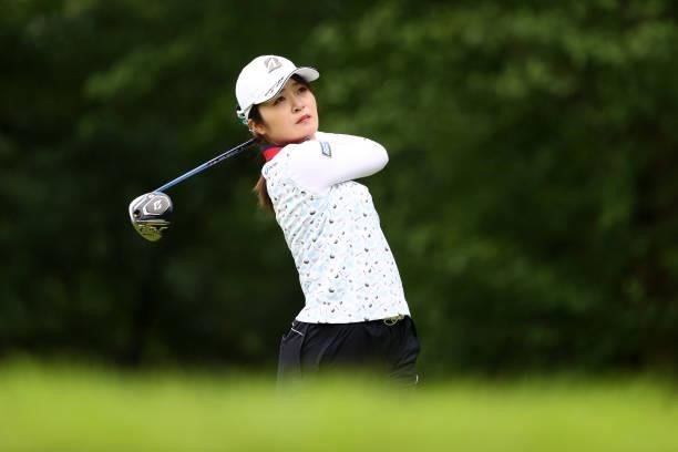 Kana Mikashima of Japan hits her tee shot on the 2nd hole during the final round of the Shiseido Ladies Open at Totsuka Country Club on July 4, 2021...