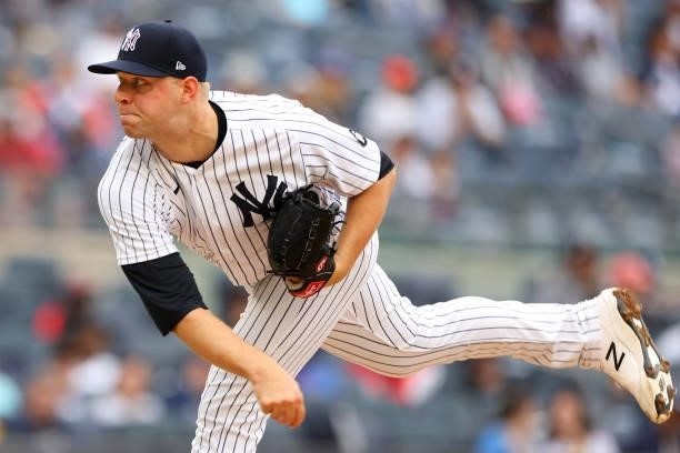 Michael King of the New York Yankees in action against the New York Mets during a game at Yankee Stadium on July 3, 2021 in New York City.