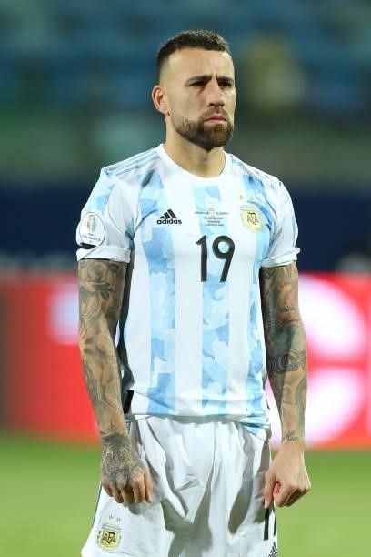 Nicolas Otamendi of Argentina looks on prior to a quarter-final match of Copa America Brazil 2021 between Argentina and Ecuador at Estadio Olimpico...