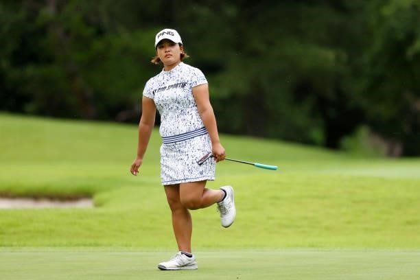 Ai Suzuki of Japan reacts after a putt on the 1st green during the final round of the Shiseido Ladies Open at Totsuka Country Club on July 4, 2021 in...
