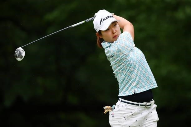 Mio Kotaki of Japan hits her tee shot on the 2nd hole during the final round of the Shiseido Ladies Open at Totsuka Country Club on July 4, 2021 in...