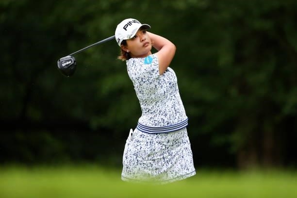 Ai Suzuki of Japan hits her tee shot on the 2nd hole during the final round of the Shiseido Ladies Open at Totsuka Country Club on July 4, 2021 in...