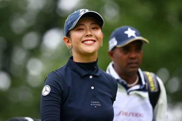 Yuri Yoshida of Japan smiles on the 2nd hole during the final round of the Shiseido Ladies Open at Totsuka Country Club on July 4, 2021 in Yokohama,...