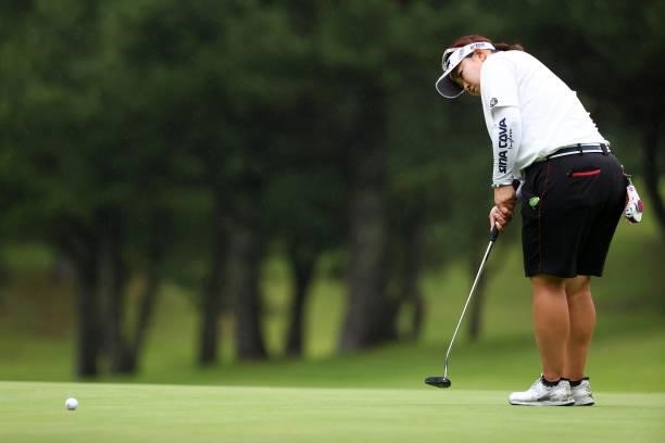 Miki Sakai of Japan attempts a putt on the 4th green during the final round of the Shiseido Ladies Open at Totsuka Country Club on July 4, 2021 in...