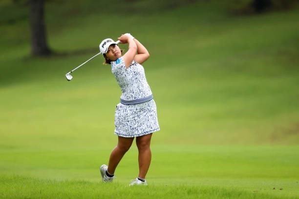 Ai Suzuki of Japan hits her second shot on the 4th hole during the final round of the Shiseido Ladies Open at Totsuka Country Club on July 4, 2021 in...