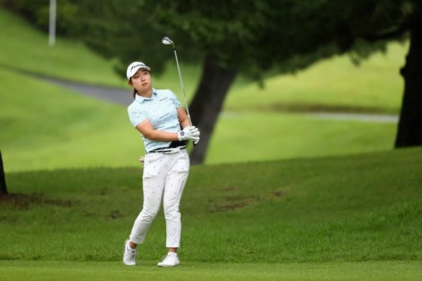 Mio Kotaki of Japan hits her second shot on the 4th hole during the final round of the Shiseido Ladies Open at Totsuka Country Club on July 4, 2021...