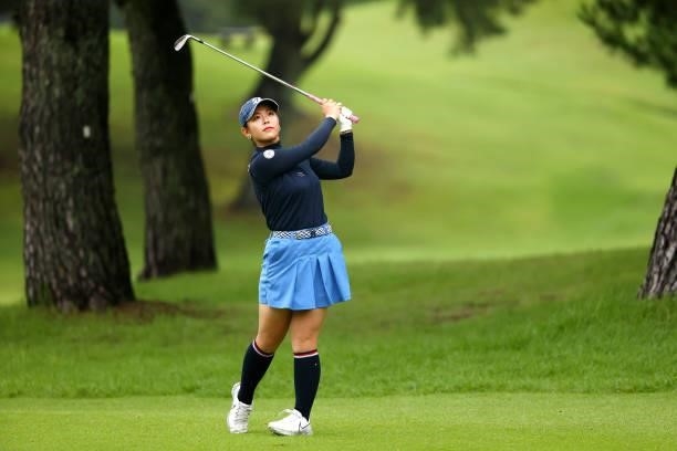 Yuri Yoshida of Japan hits her second shot on the 4th hole during the final round of the Shiseido Ladies Open at Totsuka Country Club on July 4, 2021...
