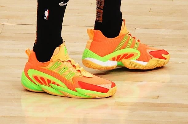 Shoes worn by Bogdan Bogdanovic of the Atlanta Hawks against the Milwaukee Bucks during the second half in Game Six of the Eastern Conference Finals...