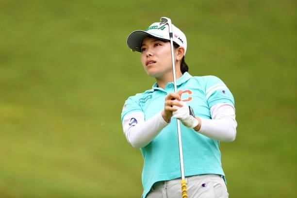 Minami Katsu of Japan hits her tee shot on the 5th hole during the final round of the Shiseido Ladies Open at Totsuka Country Club on July 4, 2021 in...