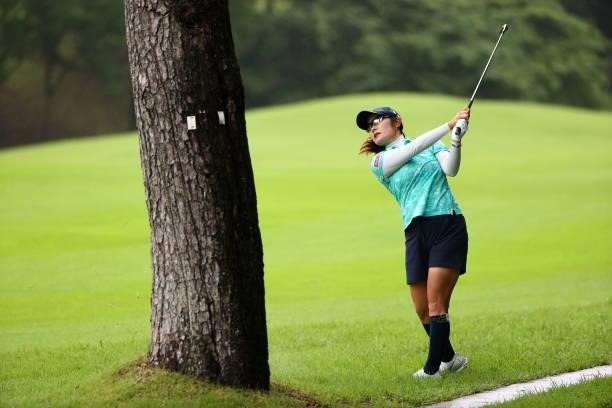 Saiki Fujita of Japan hits her second shot on the 9th hole during the final round of the Shiseido Ladies Open at Totsuka Country Club on July 4, 2021...