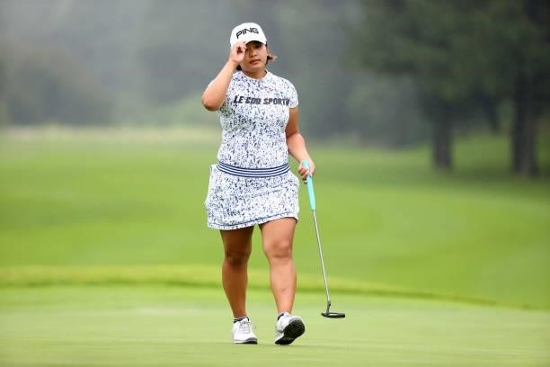 Ai Suzuki of Japan celebrates the birdie on the 9th green during the final round of the Shiseido Ladies Open at Totsuka Country Club on July 4, 2021...