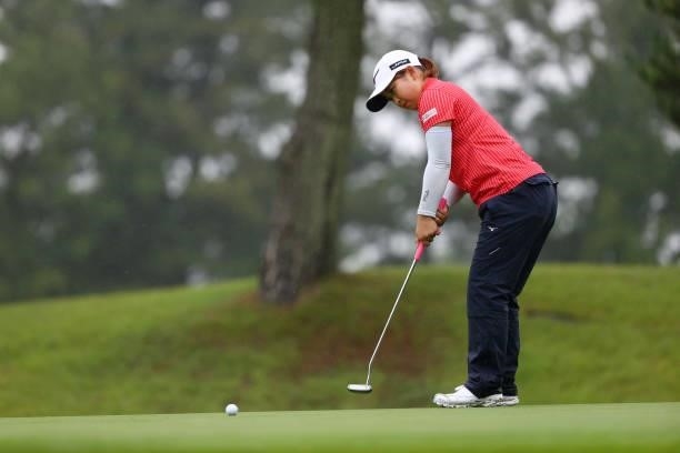 Mao Saigo of Japan attempts a putt on the 12th green during the final round of the Shiseido Ladies Open at Totsuka Country Club on July 4, 2021 in...