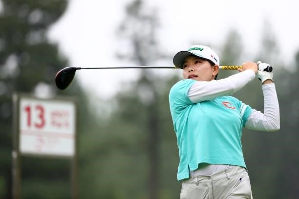 Minami Katsu of Japan hits her tee shot on the 13th hole during the final round of the Shiseido Ladies Open at Totsuka Country Club on July 4, 2021...
