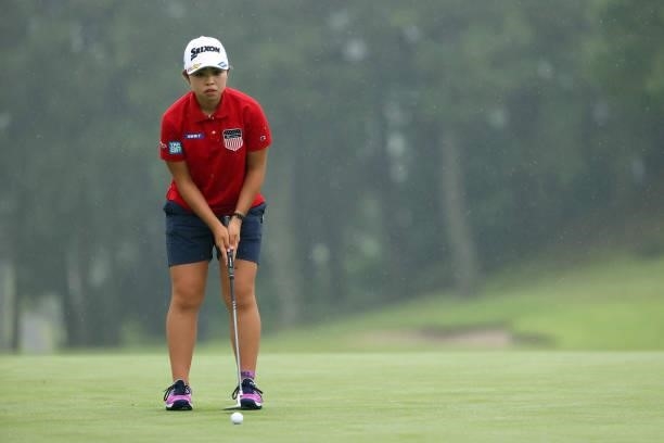 Miyuu Yamashita of Japan lines up a putt on the 18th green during the final round of the Shiseido Ladies Open at Totsuka Country Club on July 4, 2021...