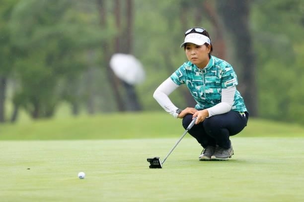 Serena Aoki of Japan lines up a putt on the 18th green during the final round of the Shiseido Ladies Open at Totsuka Country Club on July 4, 2021 in...