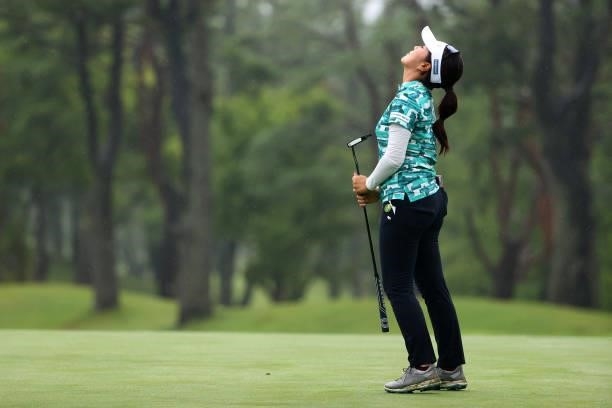 Serena Aoki of Japan reacts after a putt on the 18th green during the final round of the Shiseido Ladies Open at Totsuka Country Club on July 4, 2021...