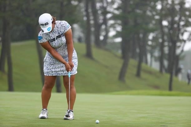 Ai Suzuki of Japan holes the par putt on the 18th green during the final round of the Shiseido Ladies Open at Totsuka Country Club on July 4, 2021 in...