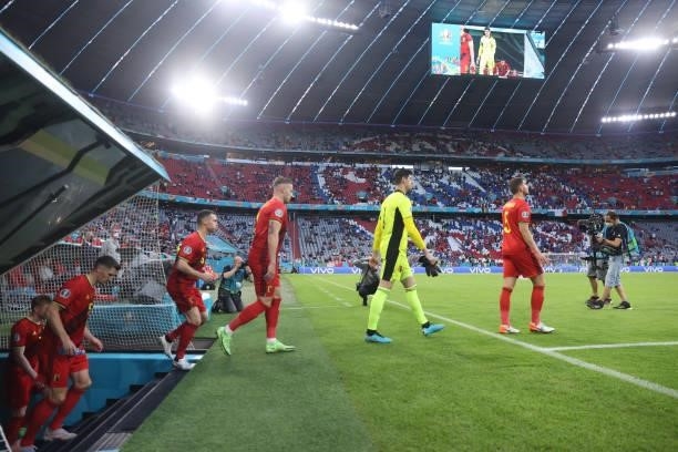 Players of Belgium walk out of the tunnel for the UEFA Euro 2020 Championship Quarter-final match between Belgium and Italy at Football Arena Munich...
