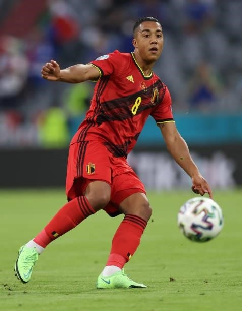 Youri Tielemans of Belgium controls the ball during the UEFA Euro 2020 Championship Quarter-final match between Belgium and Italy at Football Arena...
