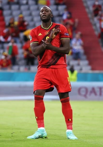Romelu Lukaku of Belgium reacts during the UEFA Euro 2020 Championship Quarter-final match between Belgium and Italy at Football Arena Munich on July...