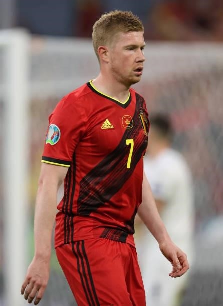 Kevin de Bruyne of Belgium reacts during the UEFA Euro 2020 Championship Quarter-final match between Belgium and Italy at Football Arena Munich on...
