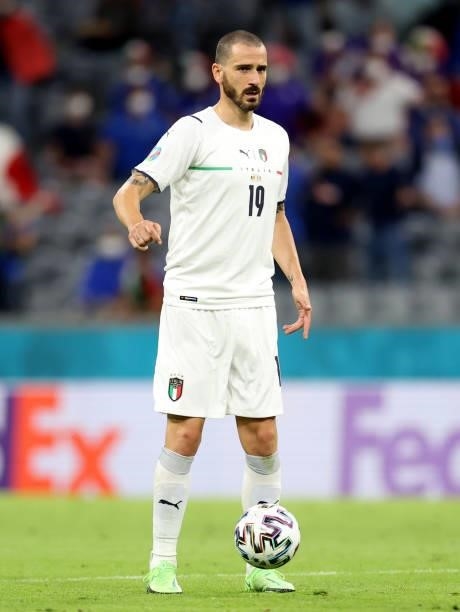 Leonardo Bonucci of Italy controls the ball during the UEFA Euro 2020 Championship Quarter-final match between Belgium and Italy at Football Arena...