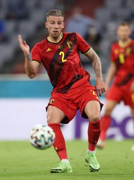 Toby Alderweireld of Belgium controls the ball during the UEFA Euro 2020 Championship Quarter-final match between Belgium and Italy at Football Arena...