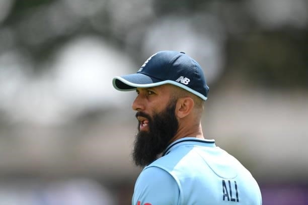 England fielder Moeen Ali looks on during the 3rd Royal London One Day International between England and Sri Lanka at Bristol County Ground on July...