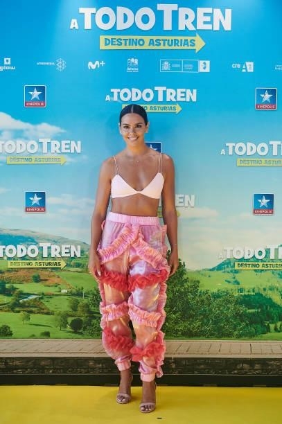 Cristina Pedroche attends to premiere film of 'A Todo Tren. Destino Asturias" at Kinepolis Cinemas on July 04, 2021 in Madrid, Spain.