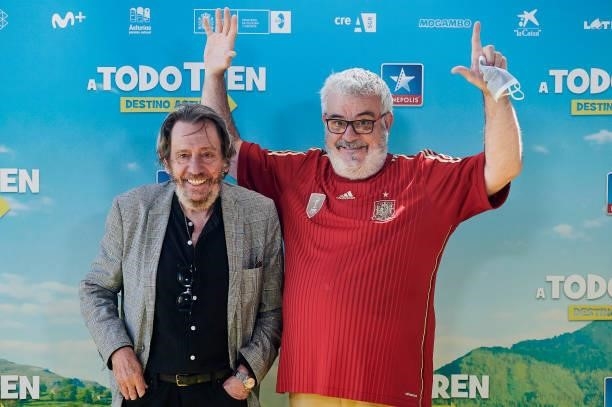 Fernando Conde and Millán Salcedo attends to premiere film of 'A Todo Tren. Destino Asturias" at Kinepolis Cinemas on July 04, 2021 in Madrid, Spain.