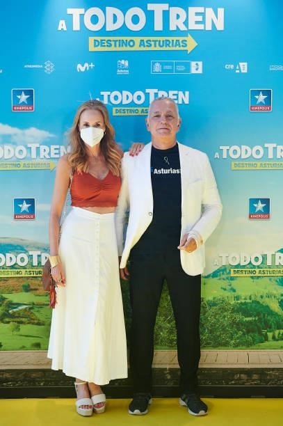 Sandra Ibarra and Juan Ramón Lucas attends to premiere film of 'A Todo Tren. Destino Asturias" at Kinepolis Cinemas on July 04, 2021 in Madrid, Spain.