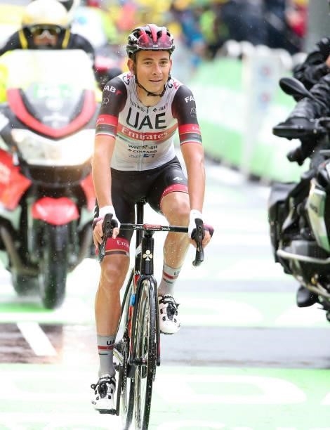 Davide Formolo of Italy and UAE Team Emirates crosses the finish line during stage 8 of the 108th Tour de France 2021, a stage of 151 km between...
