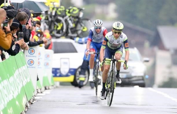 Louis Meintjes of South Africa and Intermarche - Wanty - Gobert crosses the finish line during stage 8 of the 108th Tour de France 2021, a stage of...