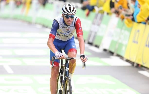 Bruno Armirail of France and Groupama - FDJ crosses the finish line during stage 8 of the 108th Tour de France 2021, a stage of 151 km between...
