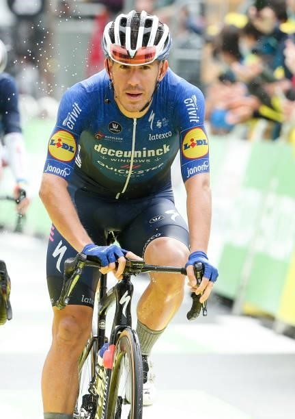 Davide Ballerini of Italy and Deceuninck - Quick Step crosses the finish line during stage 8 of the 108th Tour de France 2021, a stage of 151 km...