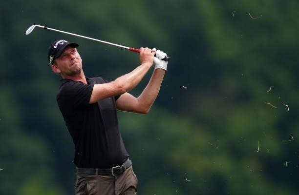 Marcel Siem of Germany in action during Day Four of the Kaskada Golf Challenge at Kaskada Golf Resort on July 04, 2021 in Brno, Czech Republic.