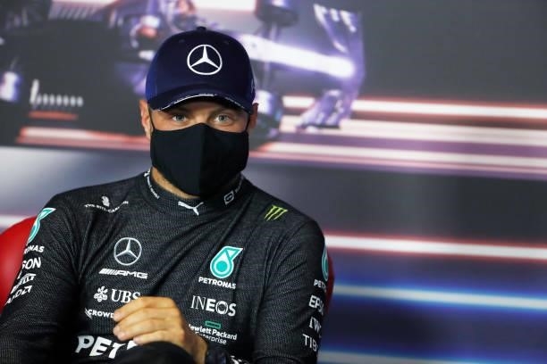 Second placed Valtteri Bottas of Finland and Mercedes GP talks in the drivers press conference after the F1 Grand Prix of Austria at Red Bull Ring on...