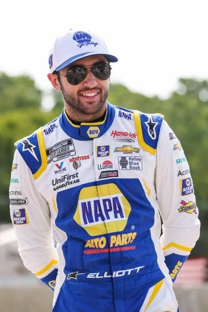 Chase Elliott, driver of the NAPA Auto Parts Chevrolet, waits on the grid during qualifying for the NASCAR Cup Series Jockey Made in America 250...