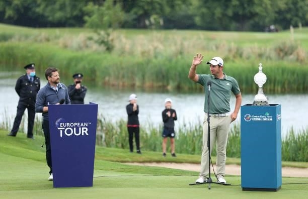 Lucas Herbert of Australia during the prize ceremony after the final round of The Dubai Duty Free Irish Open at Mount Juliet Golf Club on July 04,...