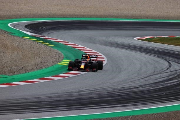 Max Verstappen of the Netherlands driving the Red Bull Racing RB16B Honda during the F1 Grand Prix of Austria at Red Bull Ring on July 04, 2021 in...