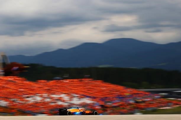 Lando Norris of Great Britain driving the McLaren F1 Team MCL35M Mercedes during the F1 Grand Prix of Austria at Red Bull Ring on July 04, 2021 in...