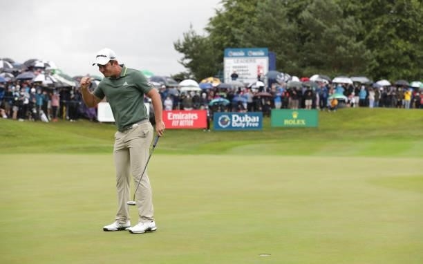 Lucas Herbert of Australia holes the winning putt on the 18th hole during final round of The Dubai Duty Free Irish Open at Mount Juliet Golf Club on...