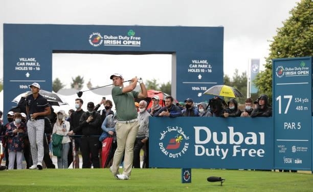 Lucas Herbert of Australia plays his tee shot on the 17th hole during final round of The Dubai Duty Free Irish Open at Mount Juliet Golf Club on July...