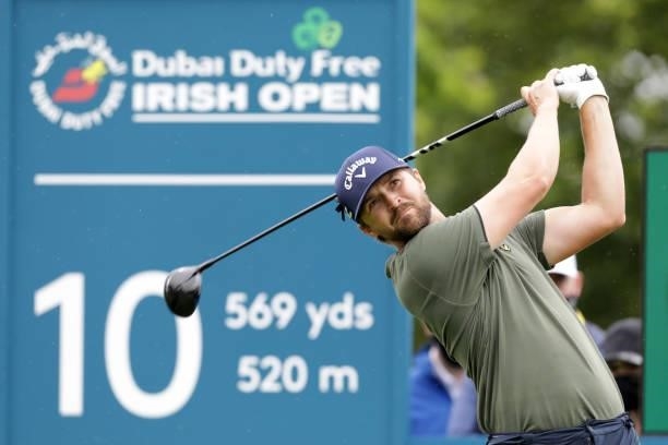 Rikard Karlberg from Sweden tees off on the 10th hole during Day Four of The Dubai Duty Free Irish Open at Mount Juliet Golf Club on July 04, 2021 in...