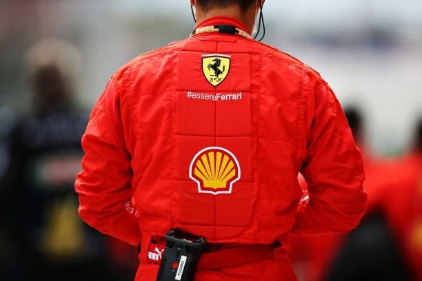 Detail shot of the mechanics overalls of a Ferrari team member during the F1 Grand Prix of Austria at Red Bull Ring on July 04, 2021 in Spielberg,...